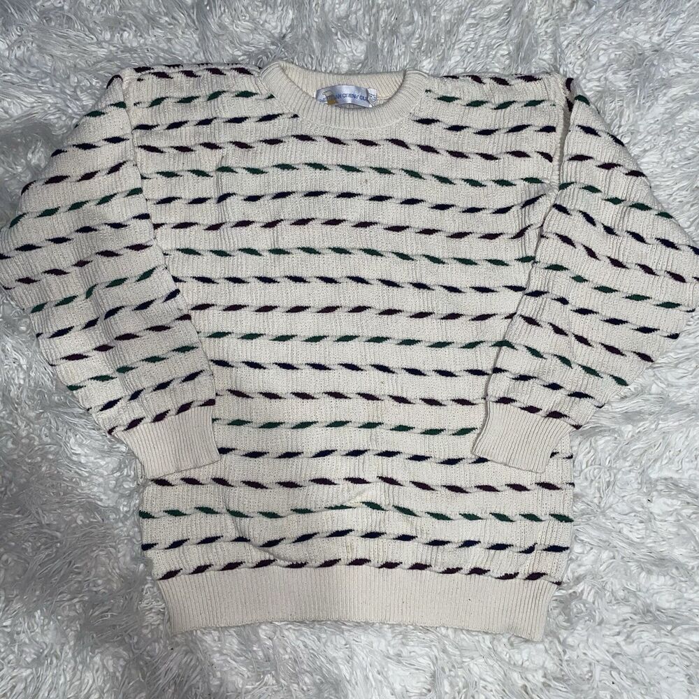 Vintage American Crew Club Sweater Size Large Ivory Made In USA